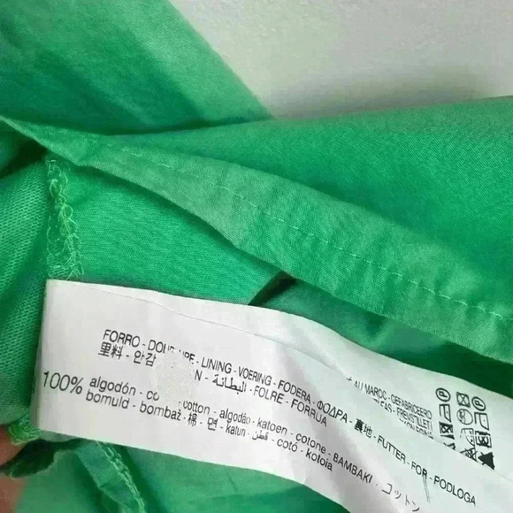 ZARA Mini Babydoll Dress Green Spaghetti Straps Cup Cotton Ruched Short Size L - Picture 12 of 13